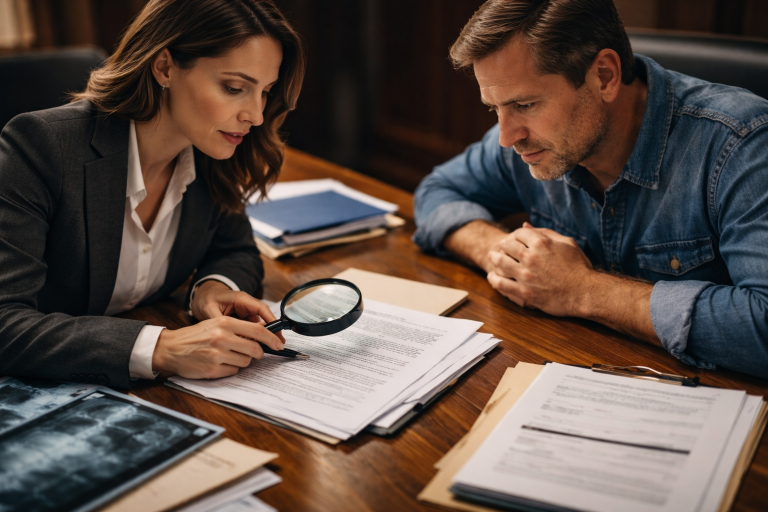 עורכת דין ולקוח עוברים על מסמכים בעפולה